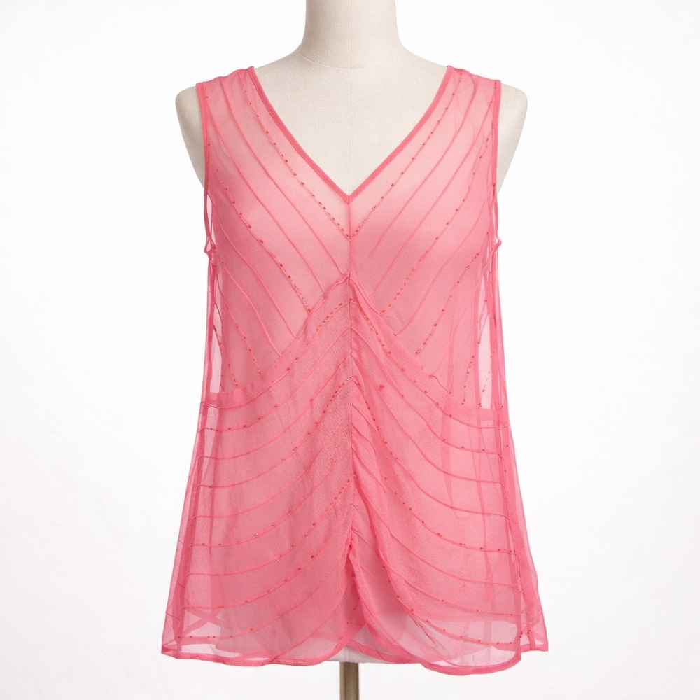 Handmade Sheer Silk Beaded Tank Size L Pink Layer Festival Fairy‎ Glam Ethereal